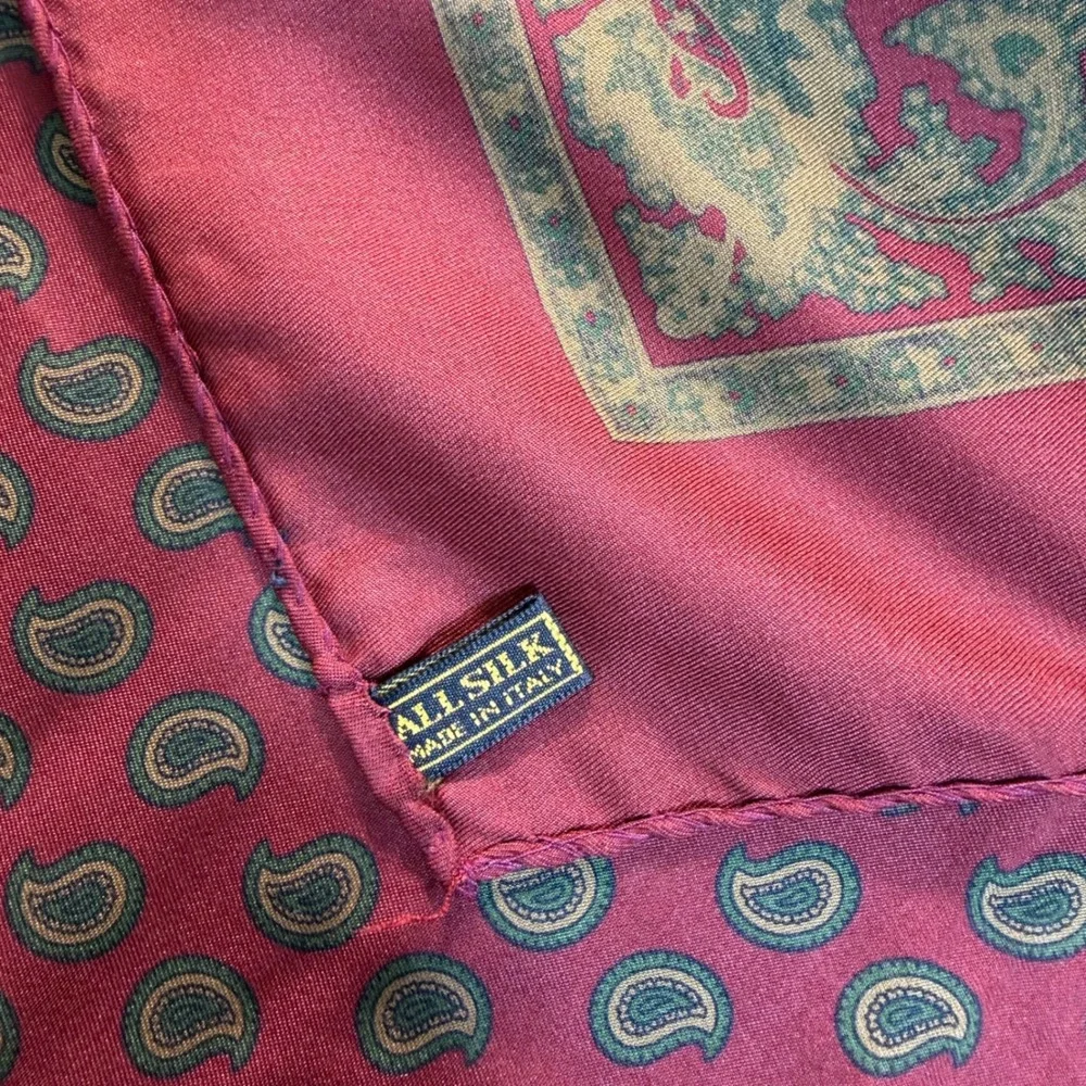 Made in Italy 100% Silk  Scarf Burgundy Red Green‎ Paisley Print 33